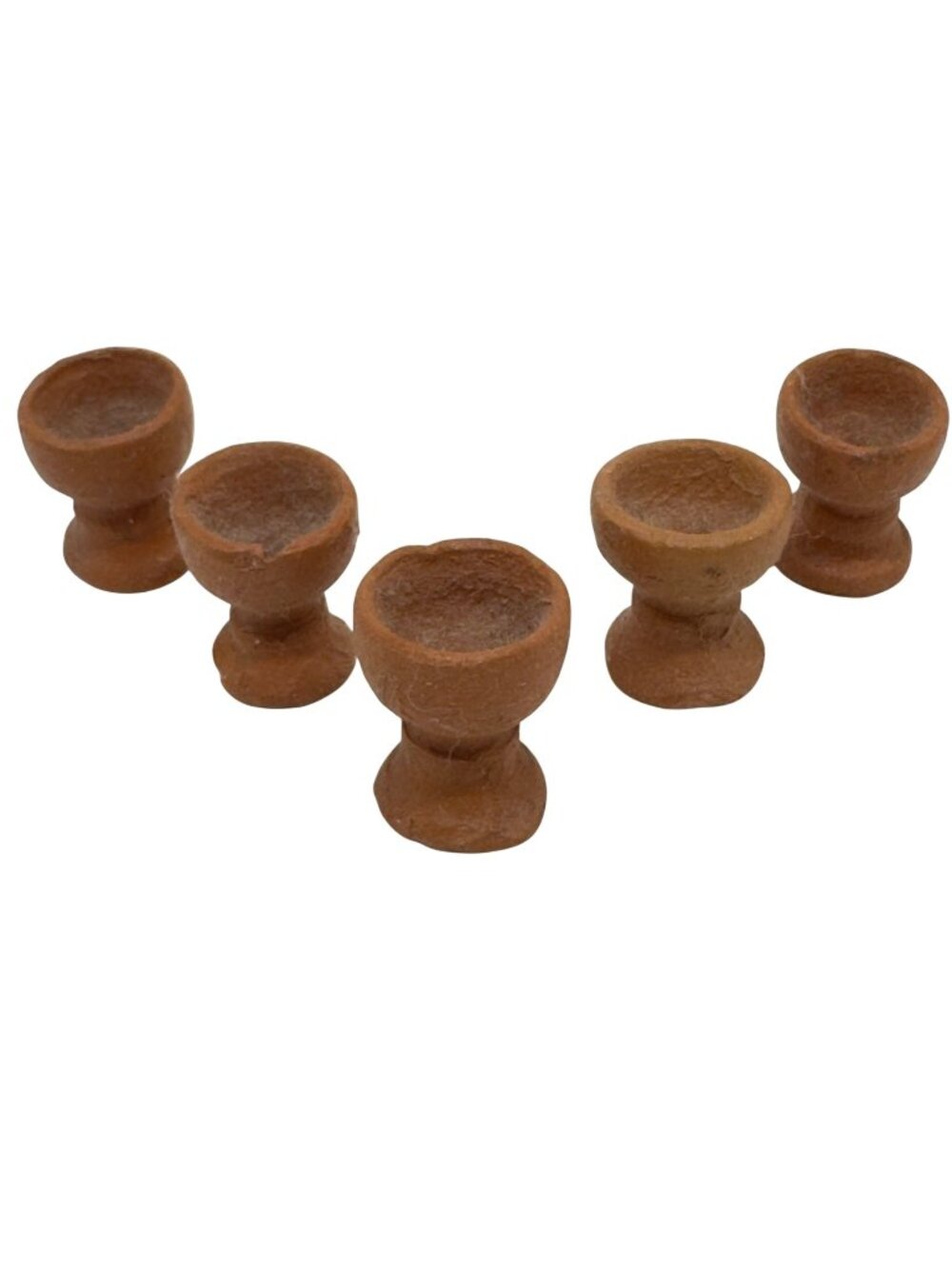 Set Of 5 Miniature Handmade Terracotta Clay Goblets Vintage